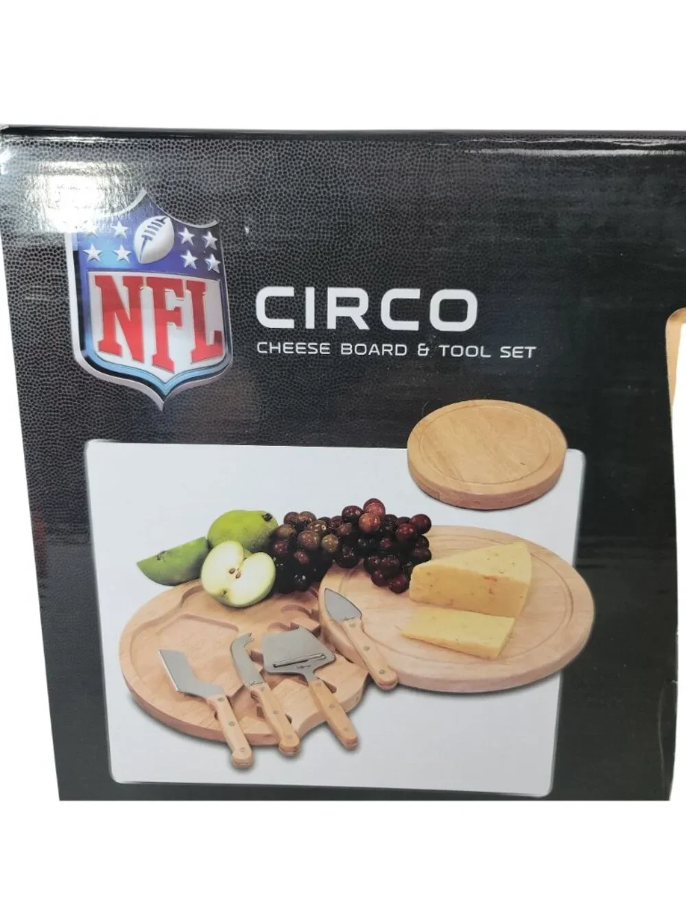 NFL Baltimore Ravens Cheese Board Tool Set Wood Round Rotate Football Circo NEW